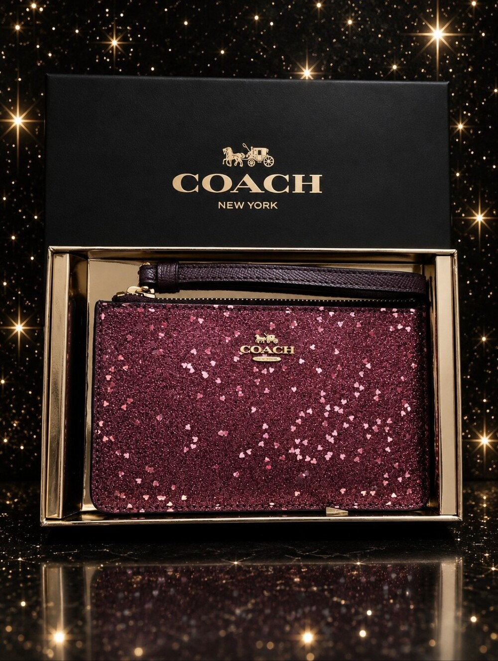Coach Glitter Heart Wristlet & Box